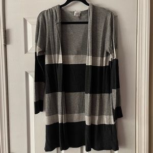 ⭐️3/$25⭐️ Cupio Lightweight Hooded Gray/Black Striped Cardigan | Size Large